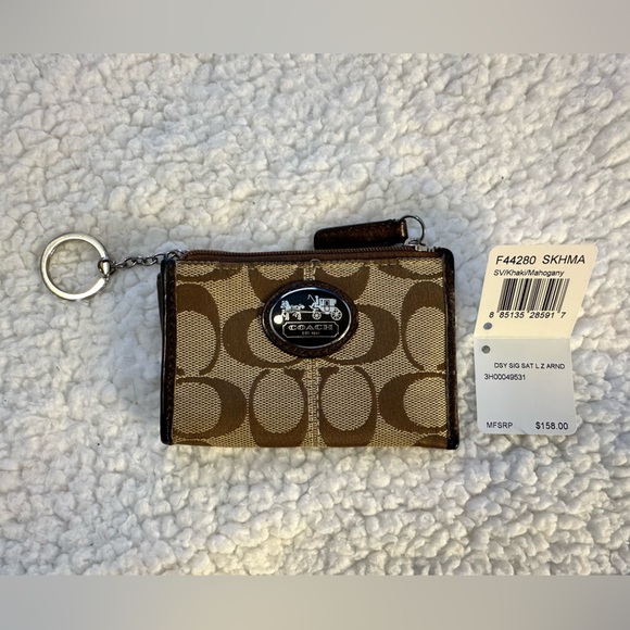 Coach signature striped tote with matching tech wallet and change purse. - Picture 6 of 17